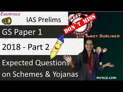 IAS Prelims 2018 GS Paper 1 - Expected Questions on Schemes and Yojanas (Part 2)