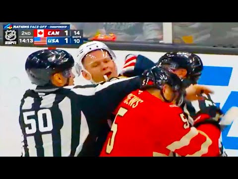 Brady Tkachuk Devon Toews Fight Scrum | USA v Canada 4 Nations Face Off Championship 2025 Highlights